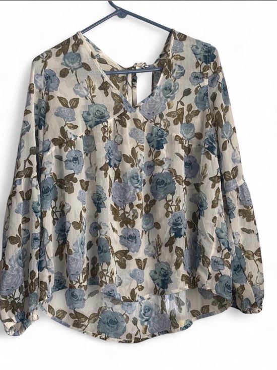Mossimo Supply Co. Tops - Women's Blue Floral V-Neck Blouse